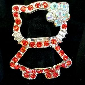 3/30❤️Hello Kitty Red Rhinestone Adjustable Ring New